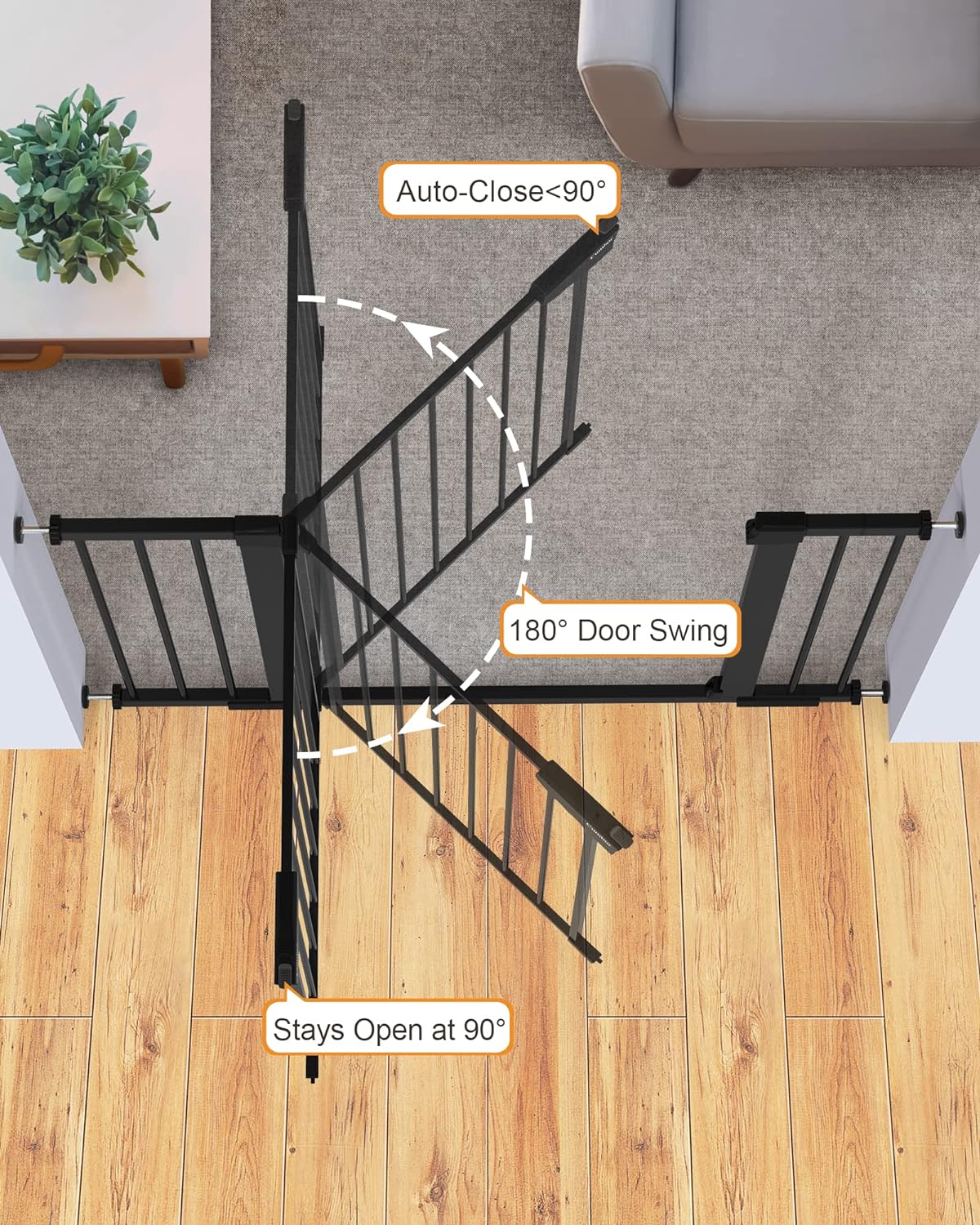 Mom's Choice Awards Winner-Cumbor 29.5-46" Auto Close Baby Gate for Stairs, Easy Install Pressure/Hardware Mounted Dog Gates for The House Indoor, Easy Walk Thru Wide Safety Pet Gates for Dogs, White - Image 5